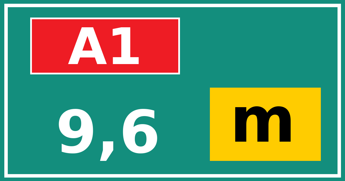 Hectometerbord A1 9,6 letter m