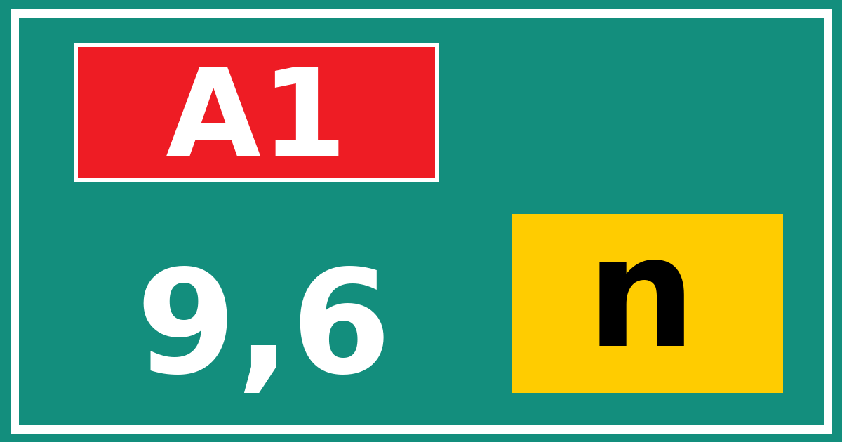 Hectometerbord A1 9,6 letter n