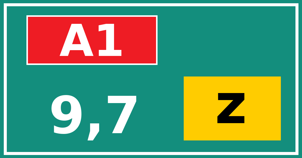 Hectometerbord A1 9,7 letter z