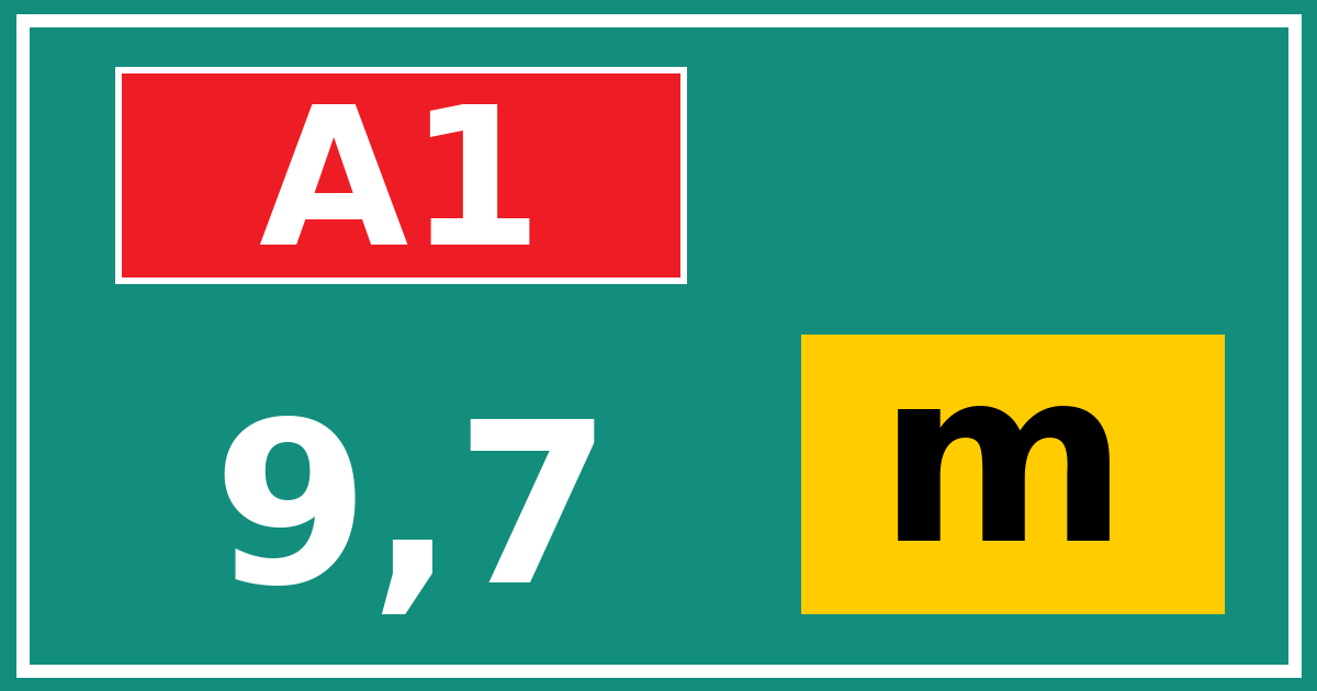 Hectometerbord A1 9,7 letter m