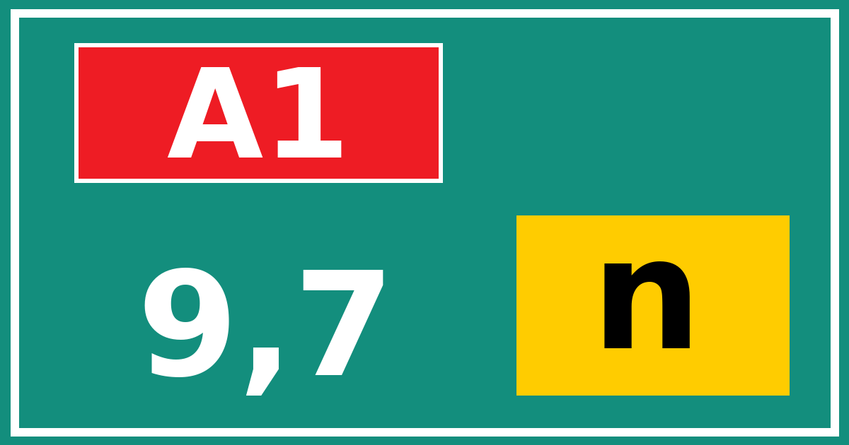 Hectometerbord A1 9,7 letter n