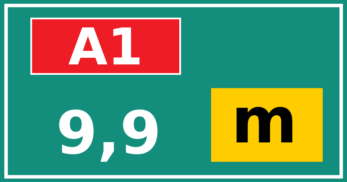 Hectometerbord A1 9,9 letter m
