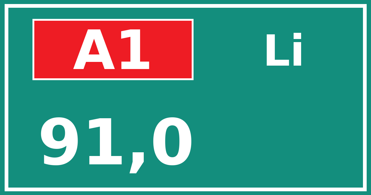 Hectometerbord A1 91,0 zijde Li