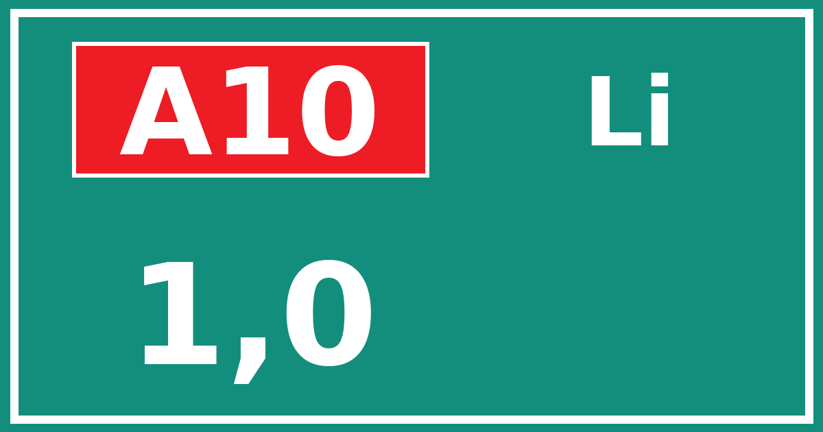 Hectometerbord A10 1,0 zijde Li