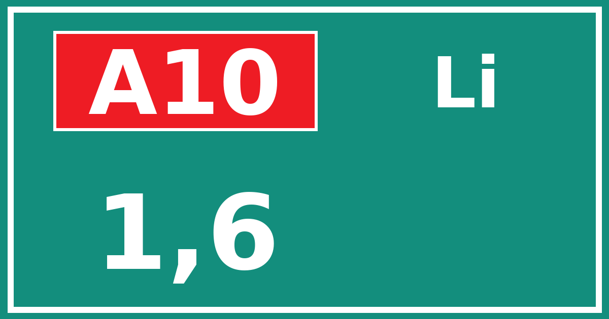 Hectometerbord A10 1,6 zijde Li