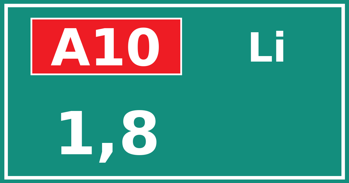 Hectometerbord A10 1,8 zijde Li