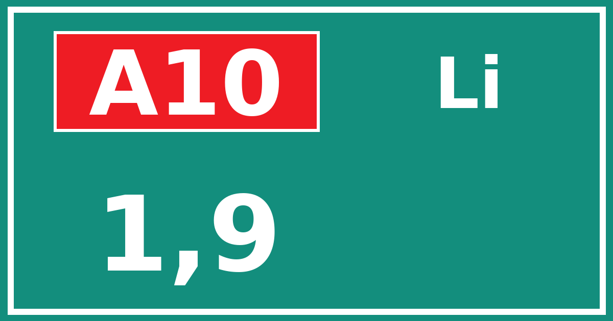 Hectometerbord A10 1,9 zijde Li