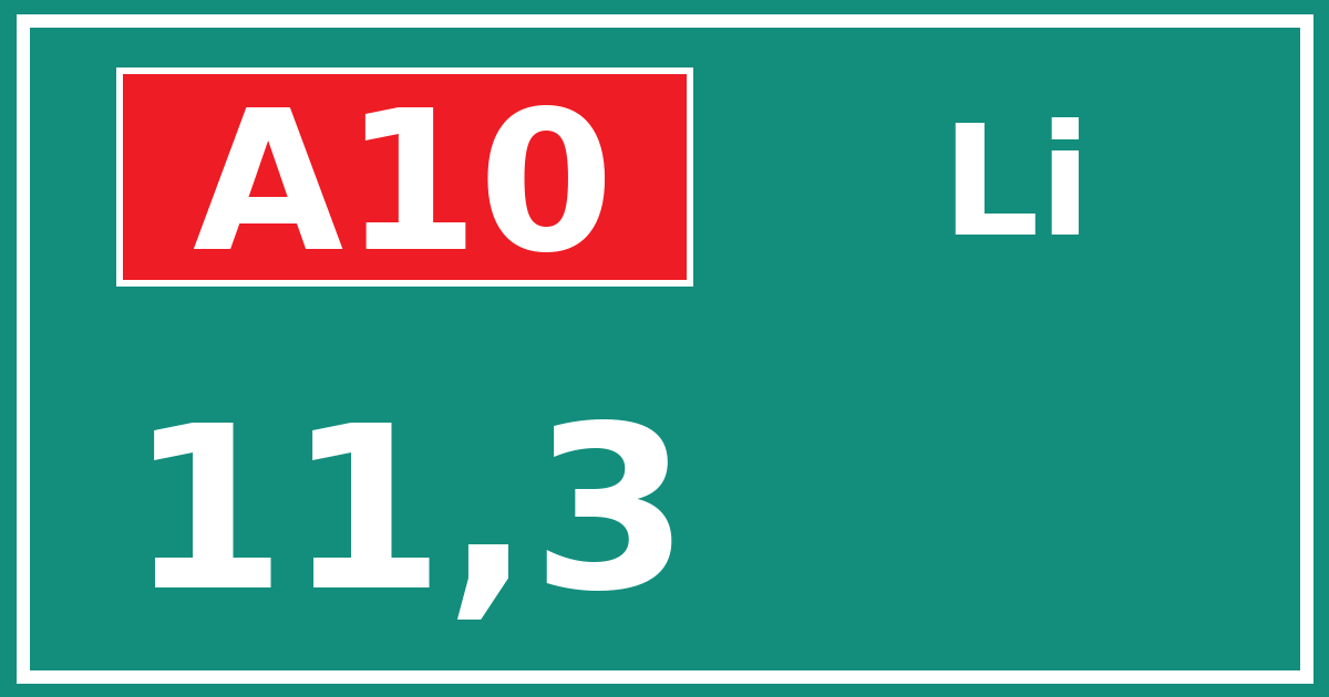 Hectometerbord A10 11,3 zijde Li