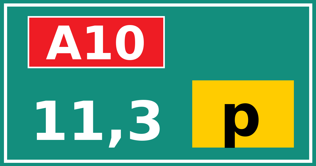 Hectometerbord A10 11,3 letter p