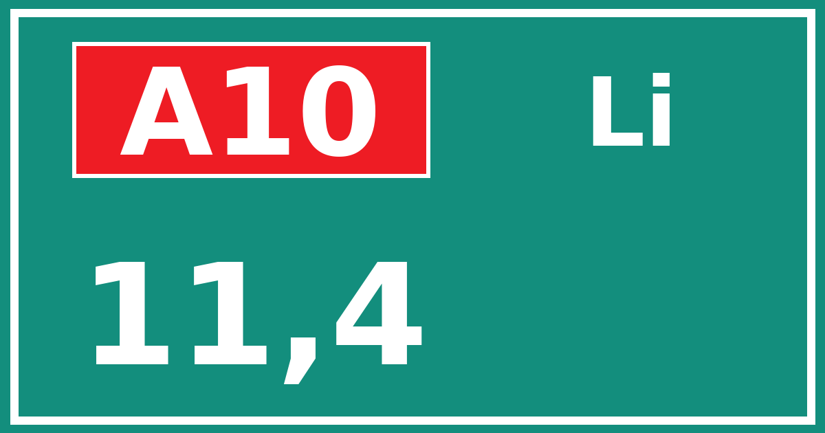Hectometerbord A10 11,4 zijde Li