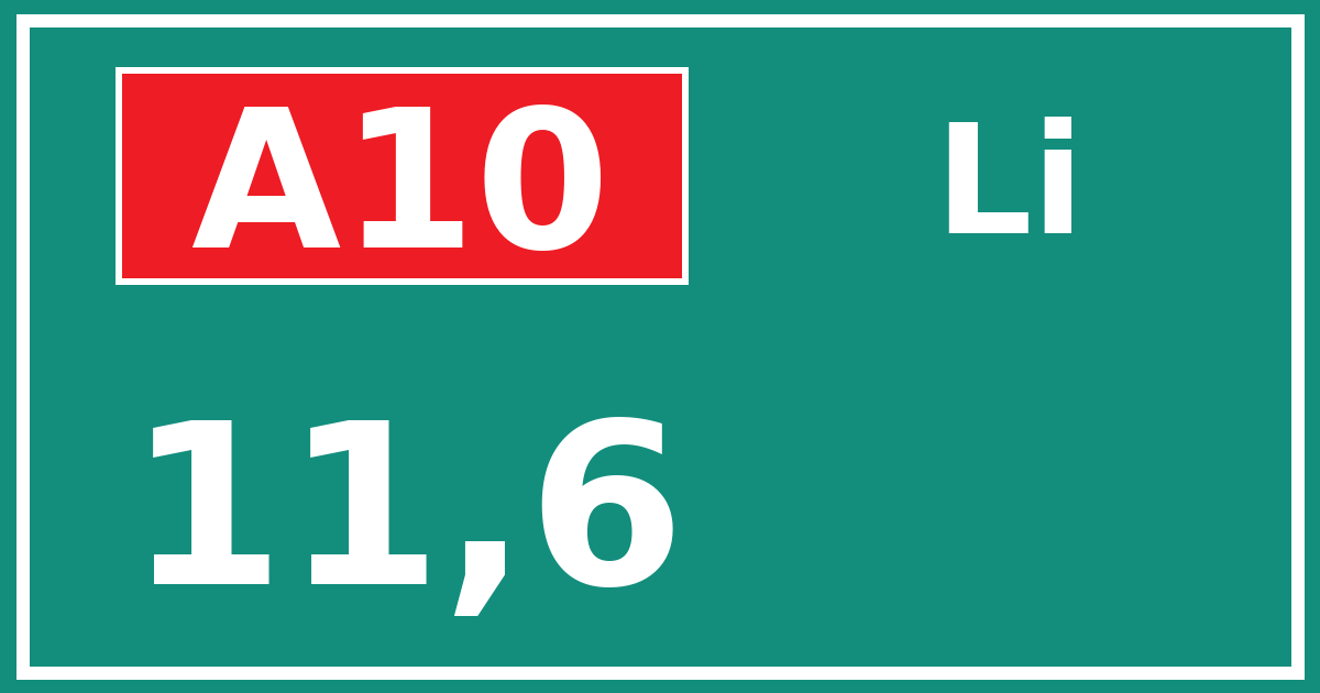 Hectometerbord A10 11,6 zijde Li