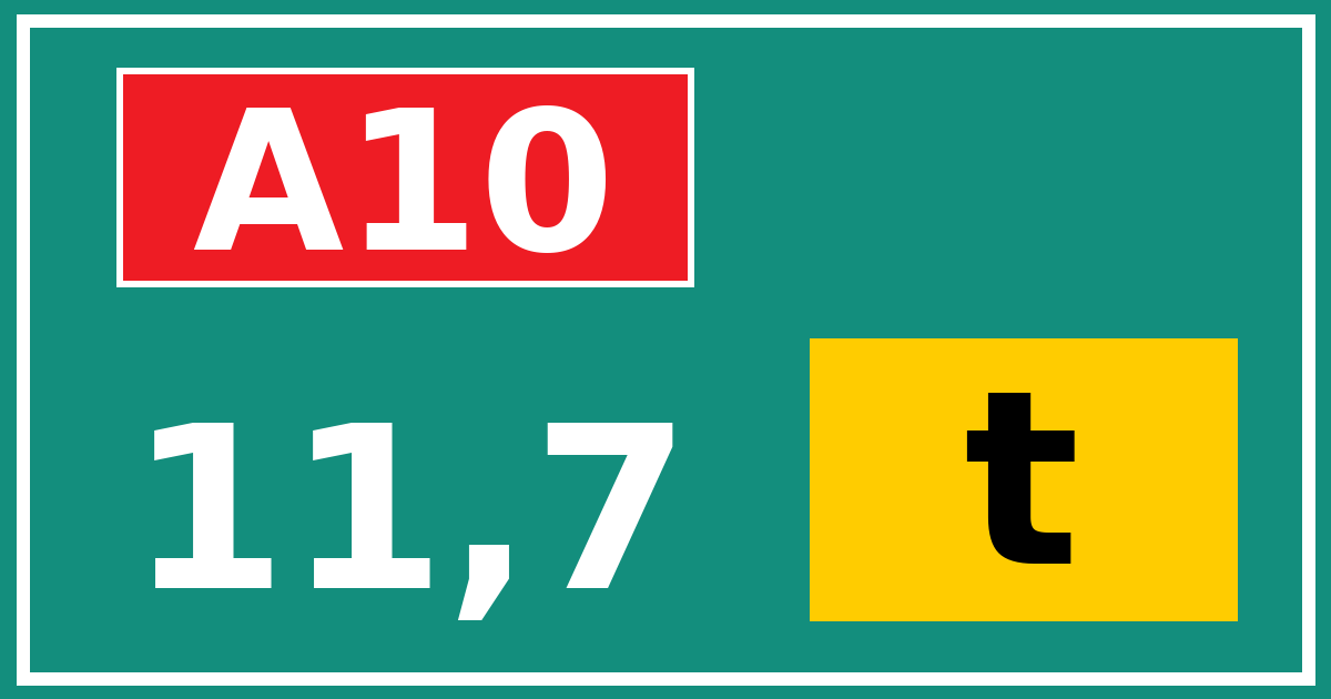 Hectometerbord A10 11,7 letter t