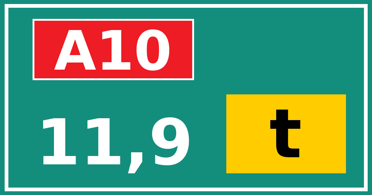 Hectometerbord A10 11,9 letter t