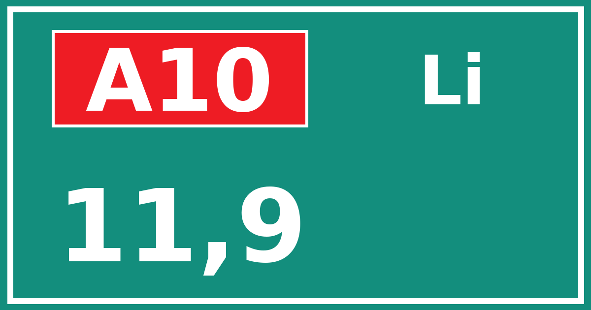 Hectometerbord A10 11,9 zijde Li