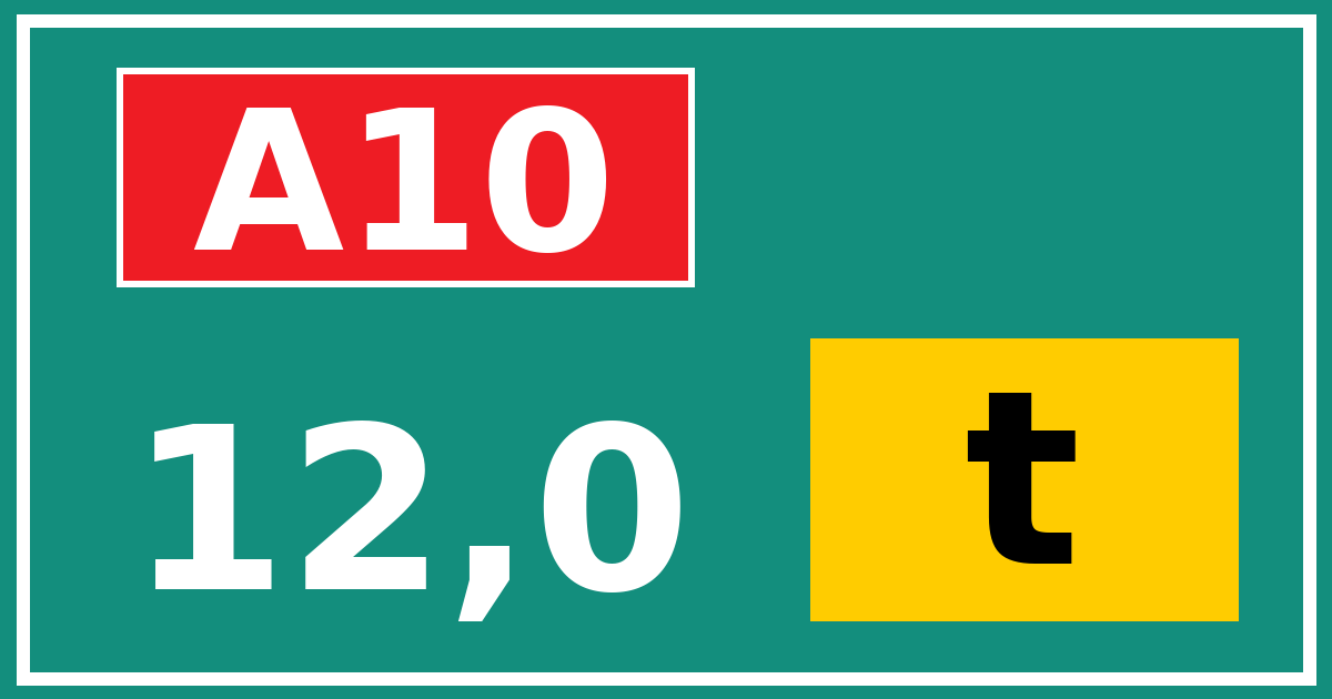 Hectometerbord A10 12,0 letter t