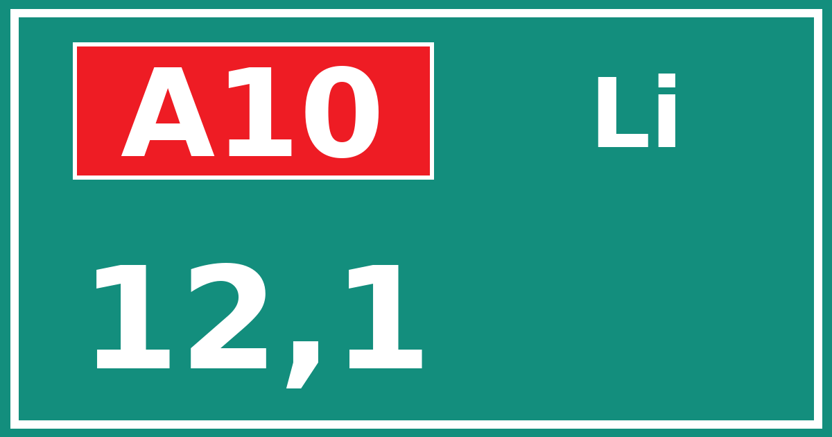 Hectometerbord A10 12,1 zijde Li