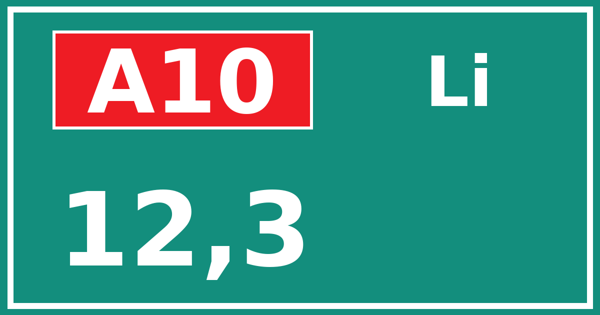 Hectometerbord A10 12,3 zijde Li