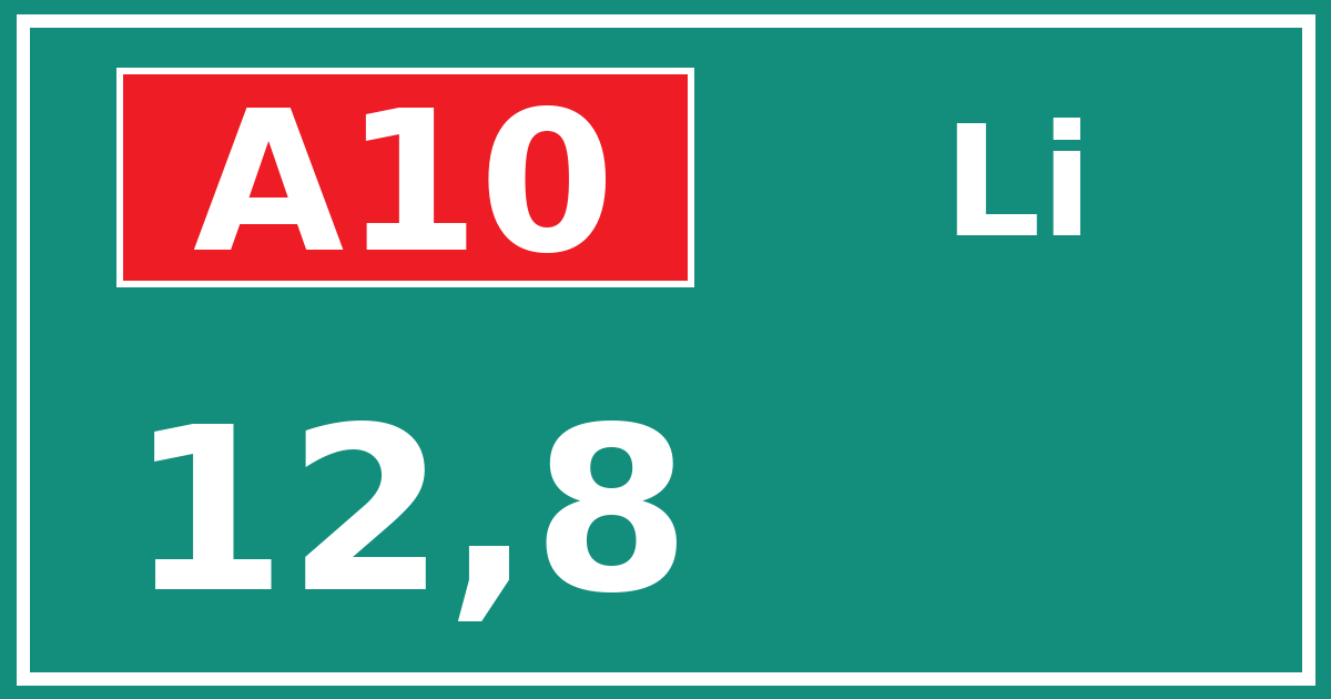 Hectometerbord A10 12,8 zijde Li