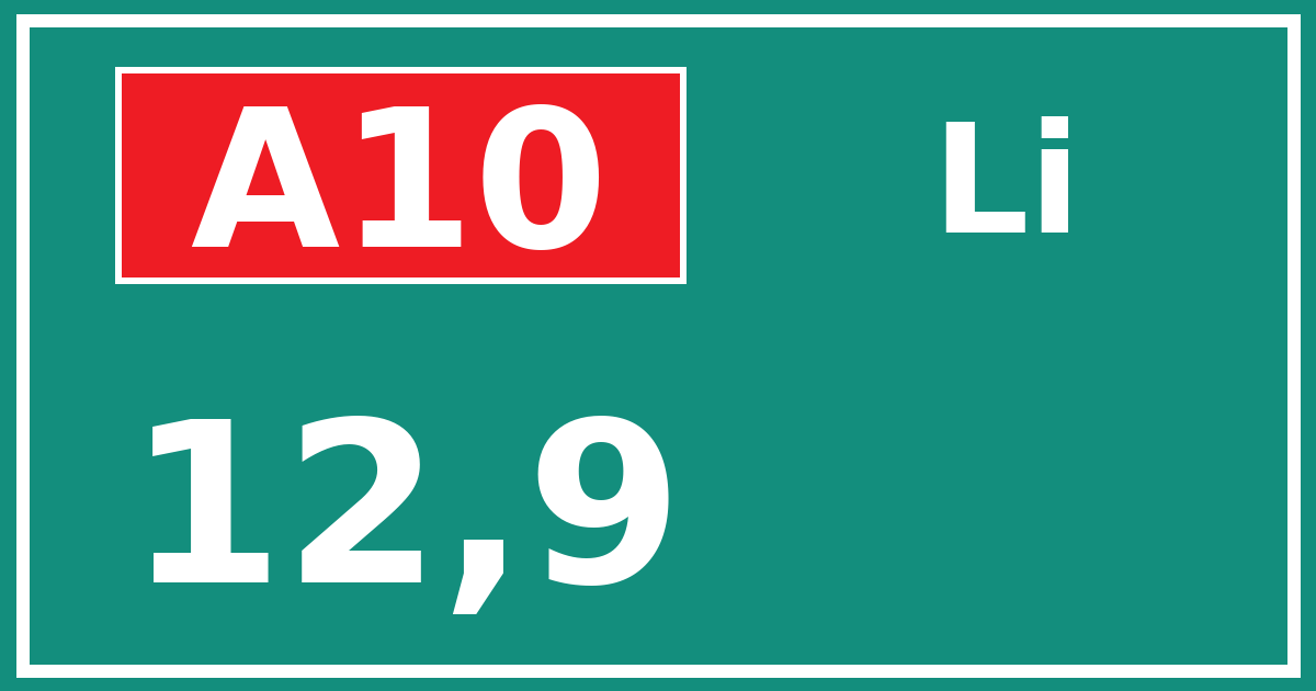 Hectometerbord A10 12,9 zijde Li