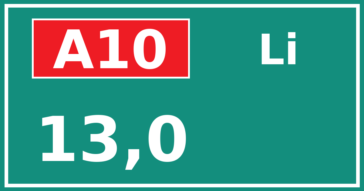 Hectometerbord A10 13,0 zijde Li
