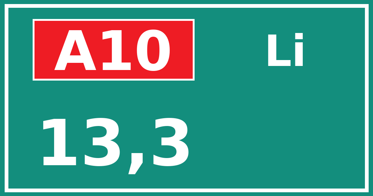 Hectometerbord A10 13,3 zijde Li