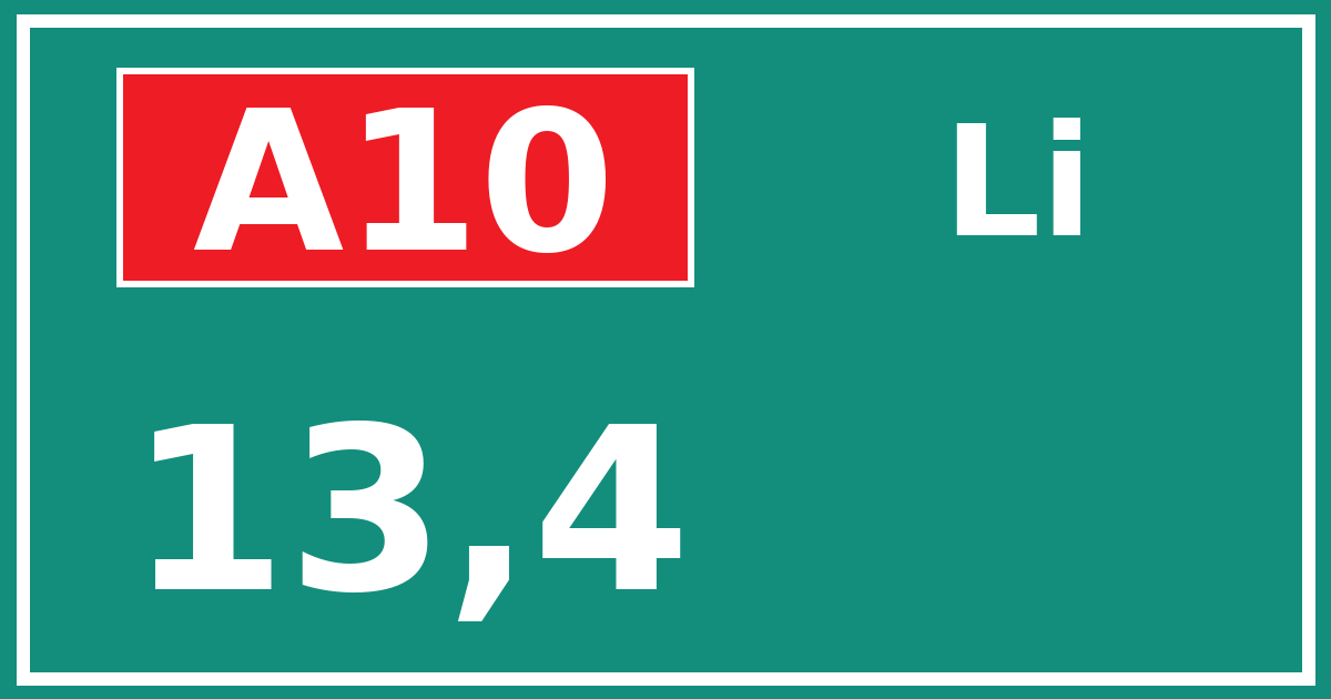 Hectometerbord A10 13,4 zijde Li