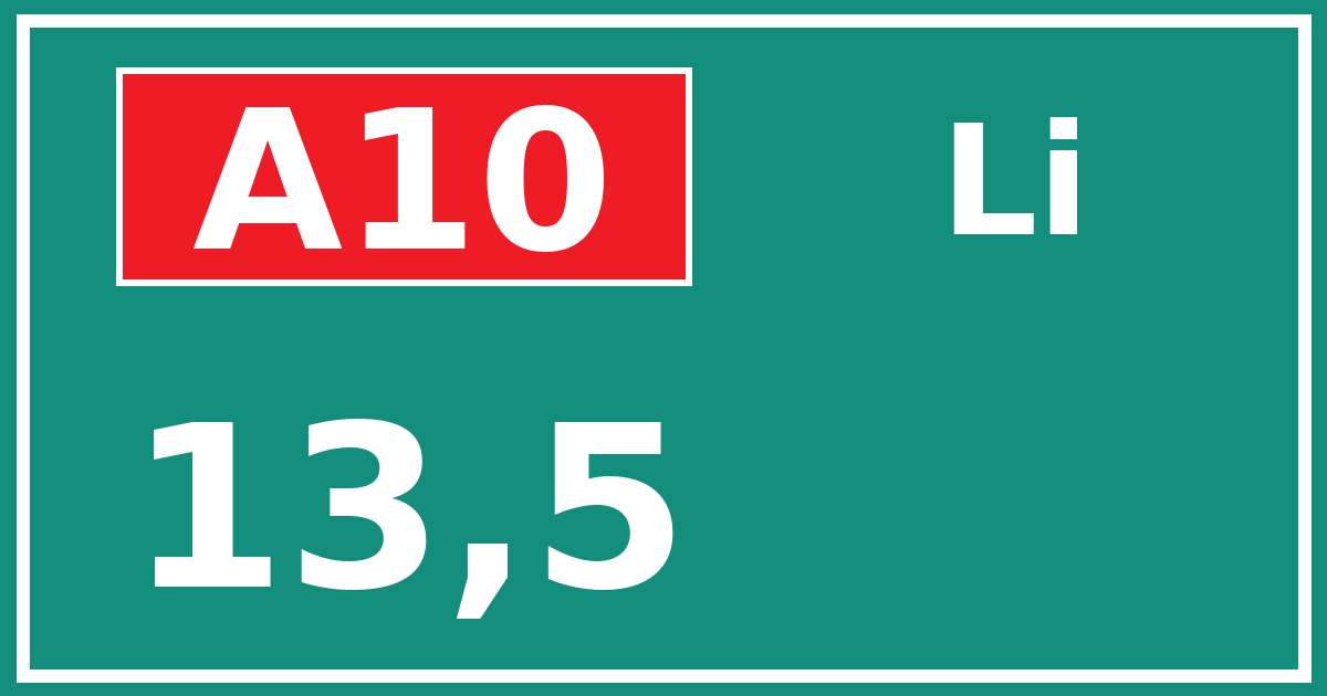 Hectometerbord A10 13,5 zijde Li