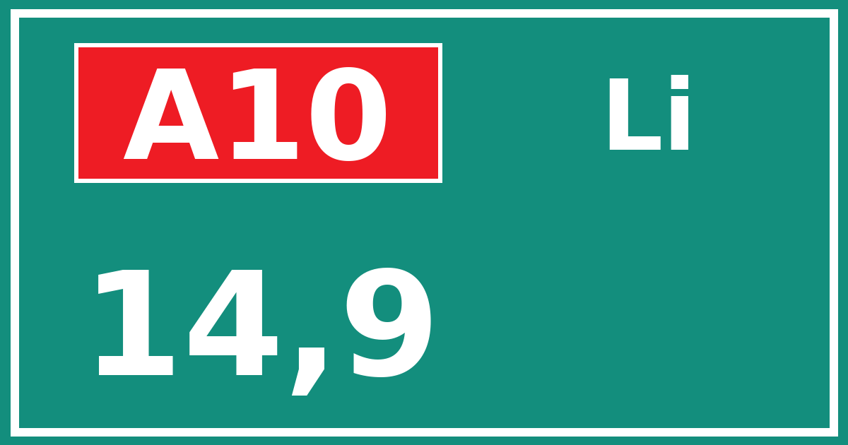 Hectometerbord A10 14,9 zijde Li