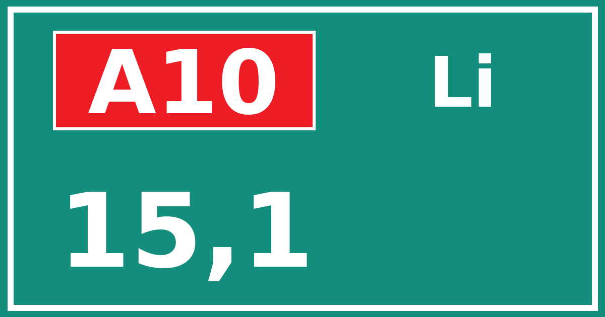 Hectometerbord A10 15,1 zijde Li