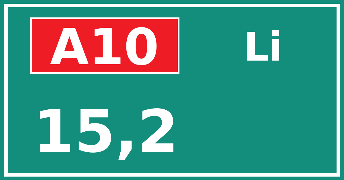 Hectometerbord A10 15,2 zijde Li