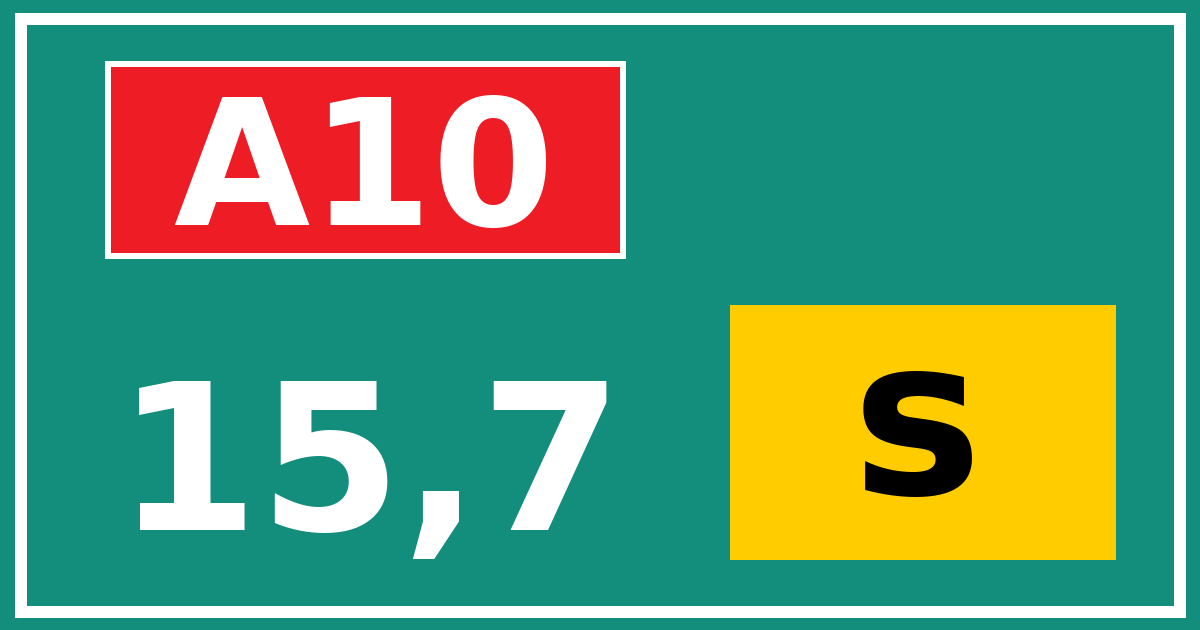 Hectometerbord A10 15,7 letter s
