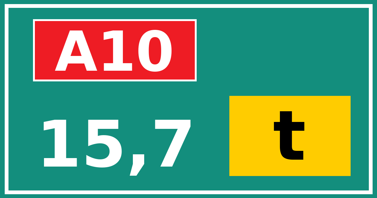 Hectometerbord A10 15,7 letter t