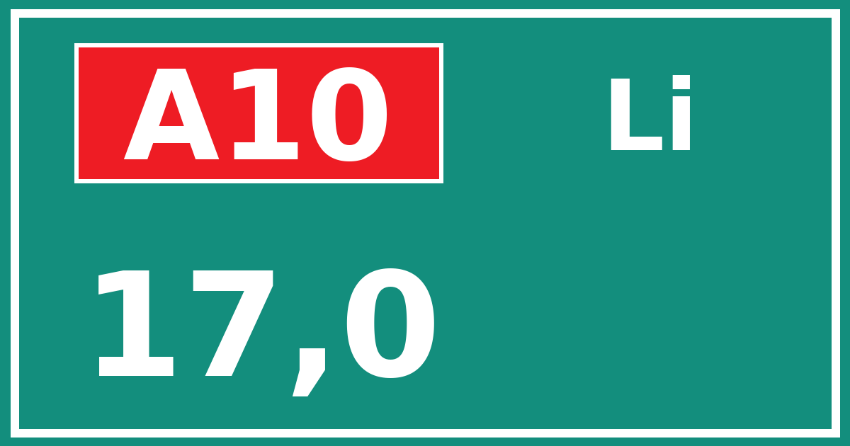 Hectometerbord A10 17,0 zijde Li
