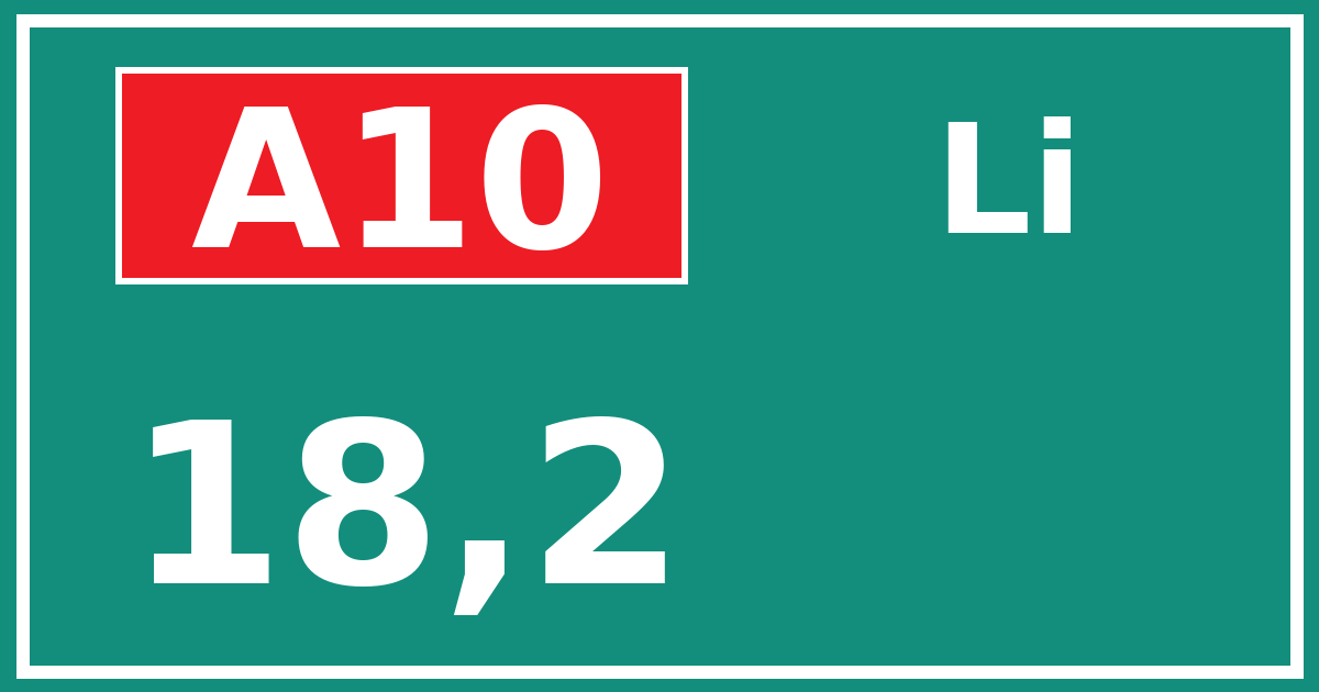 Hectometerbord A10 18,2 zijde Li