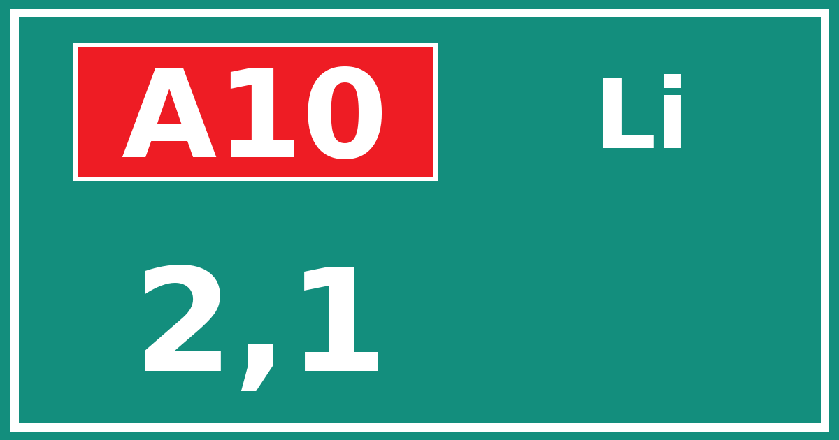 Hectometerbord A10 2,1 zijde Li