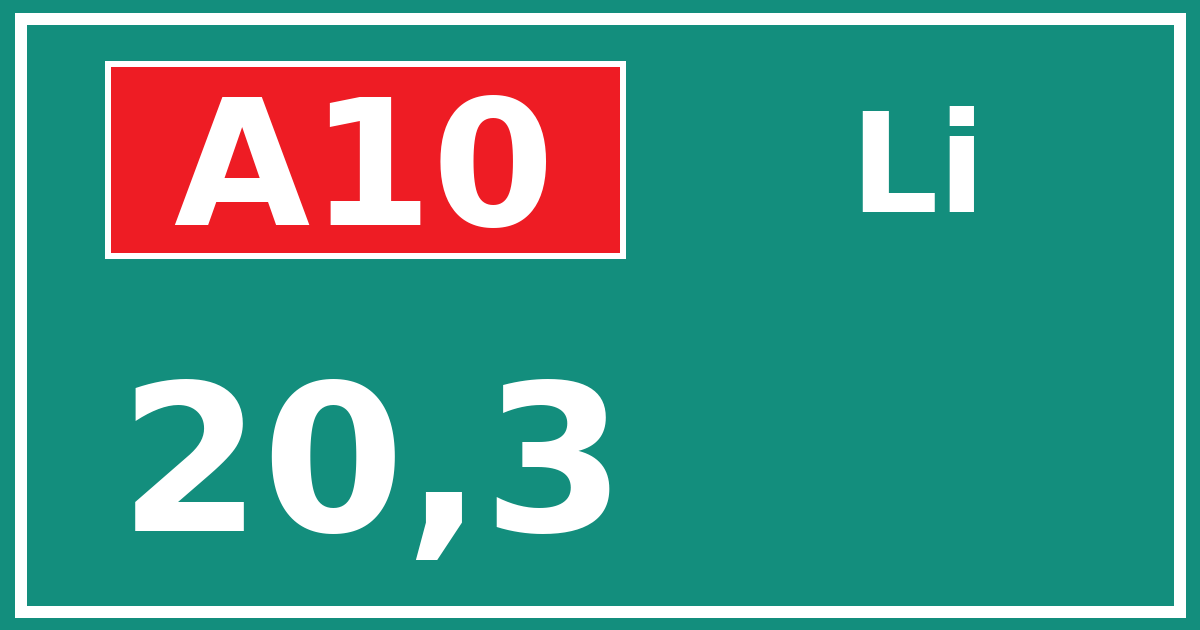 Hectometerbord A10 20,3 zijde Li