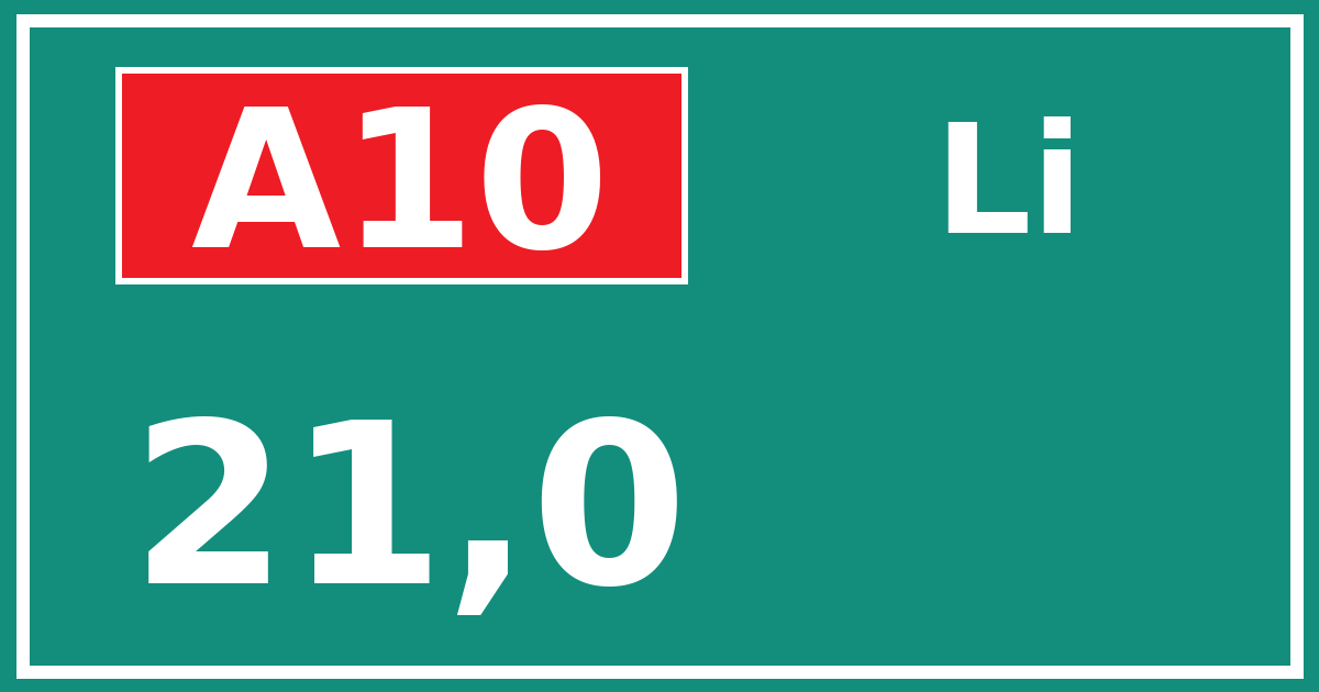 Hectometerbord A10 21,0 zijde Li