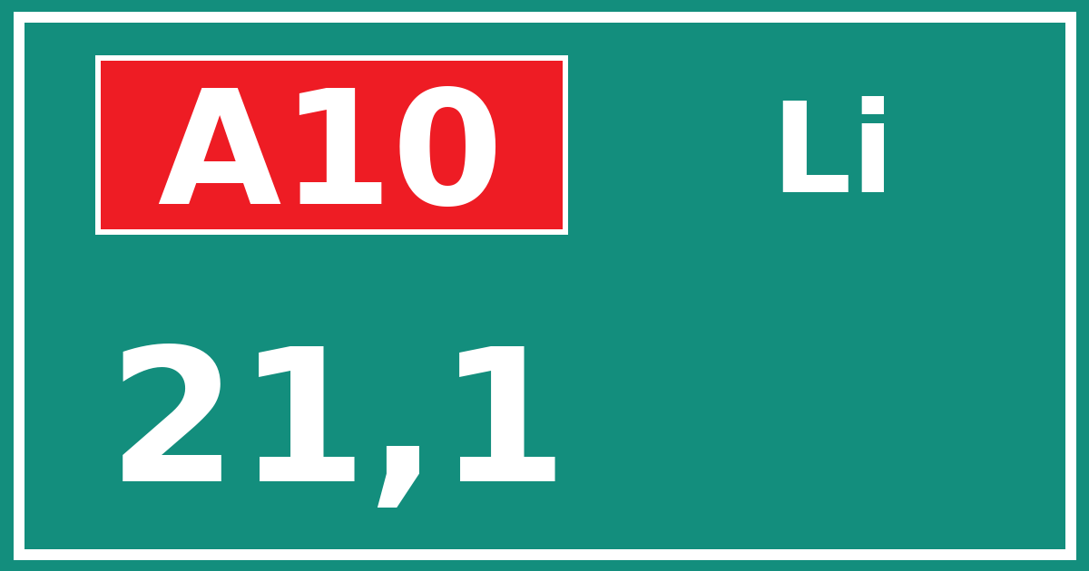 Hectometerbord A10 21,1 zijde Li