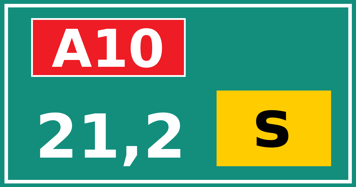 Hectometerbord A10 21,2 letter s