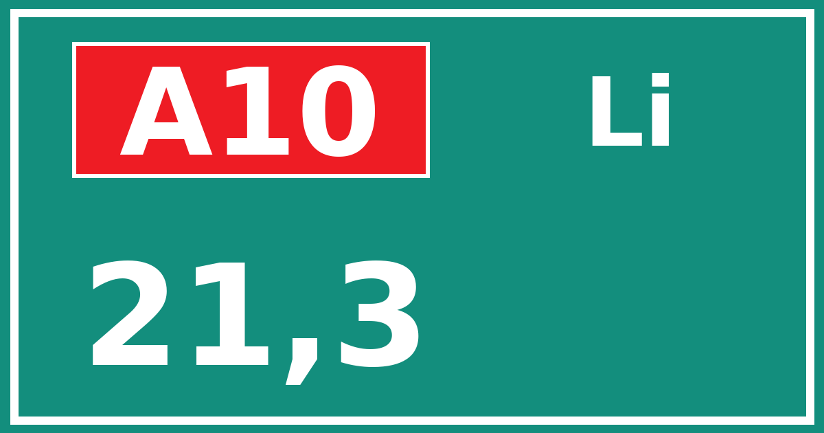 Hectometerbord A10 21,3 zijde Li