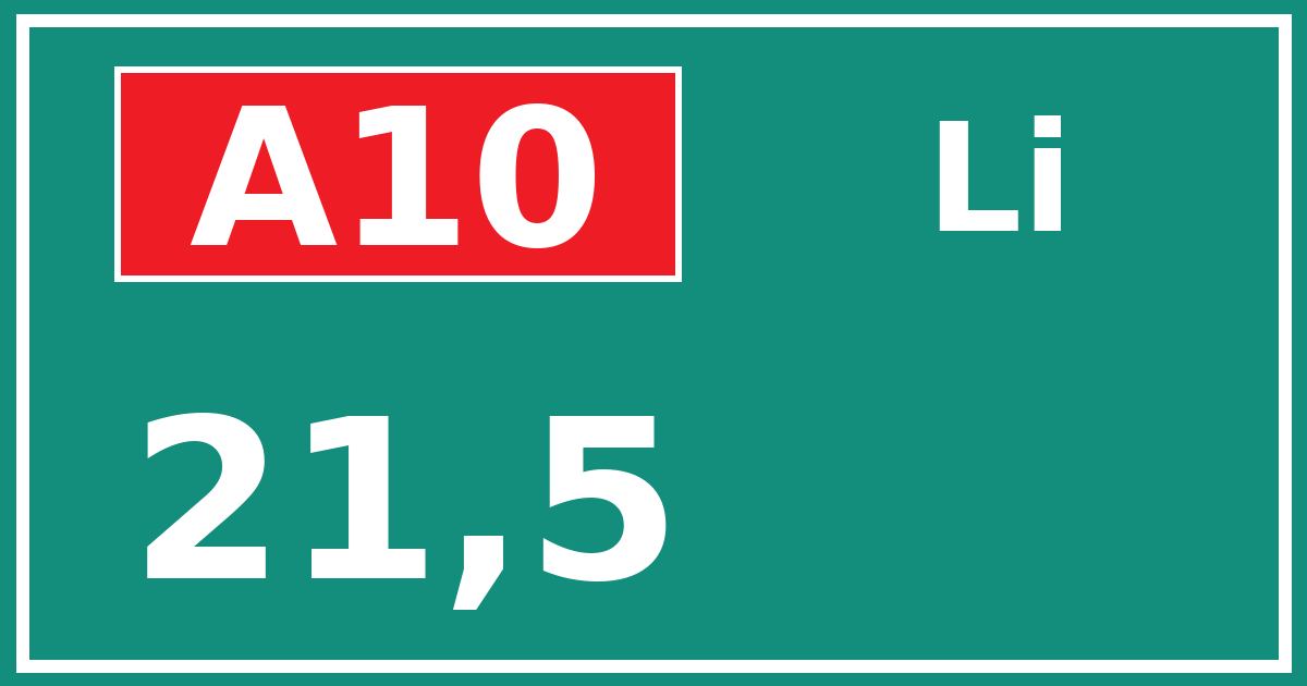 Hectometerbord A10 21,5 zijde Li