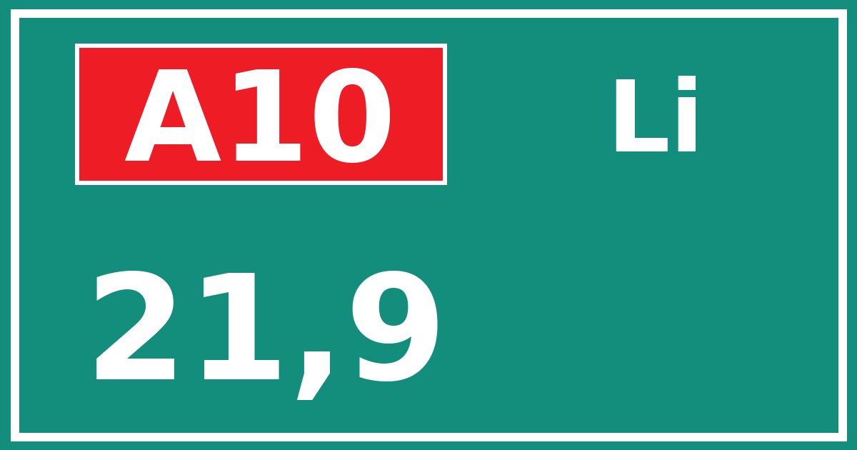 Hectometerbord A10 21,9 zijde Li