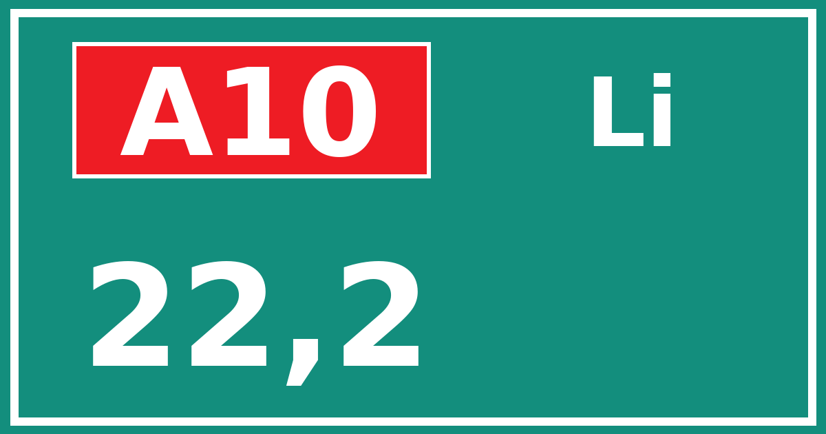 Hectometerbord A10 22,2 zijde Li