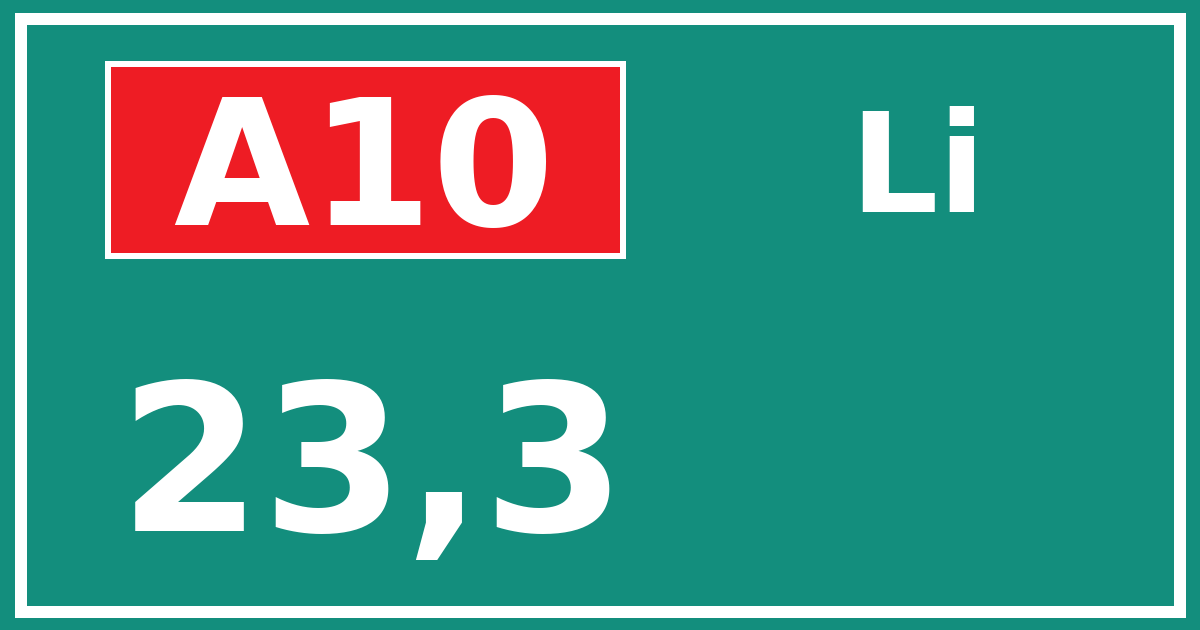 Hectometerbord A10 23,3 zijde Li