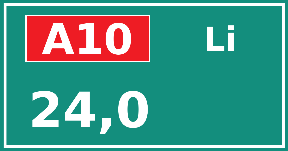 Hectometerbord A10 24,0 zijde Li