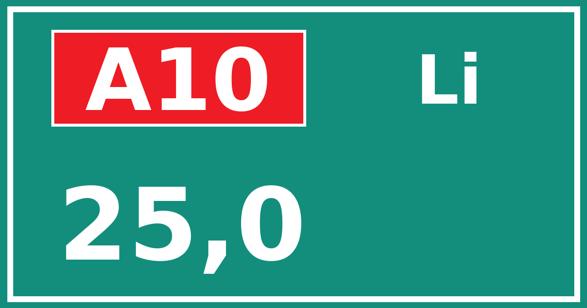 Hectometerbord A10 25,0 zijde Li