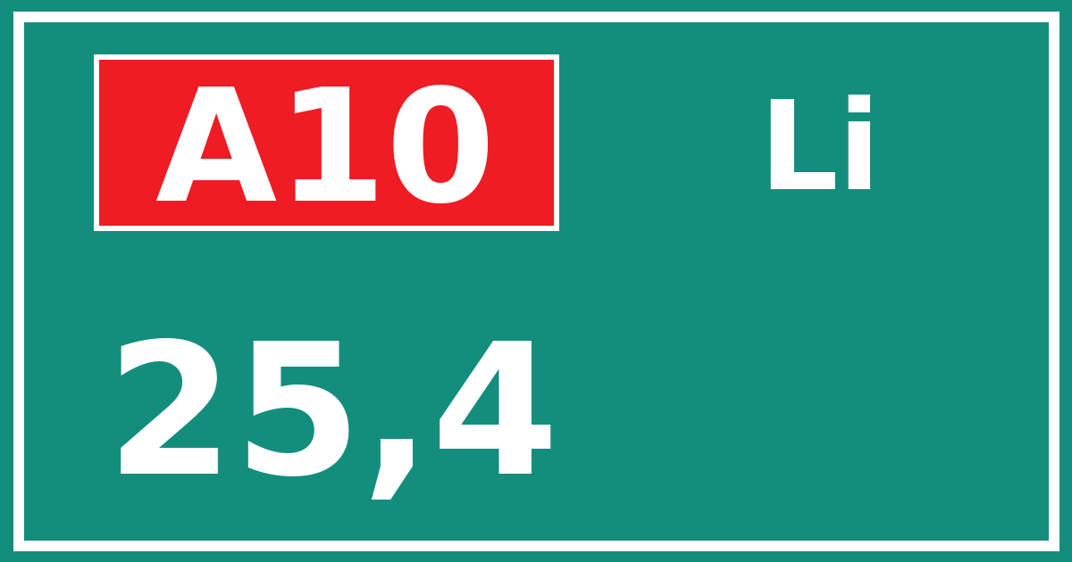 Hectometerbord A10 25,4 zijde Li