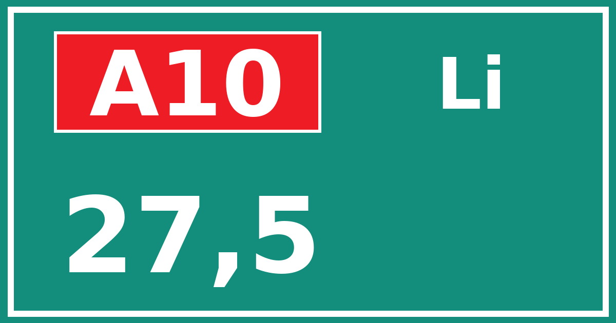Hectometerbord A10 27,5 zijde Li