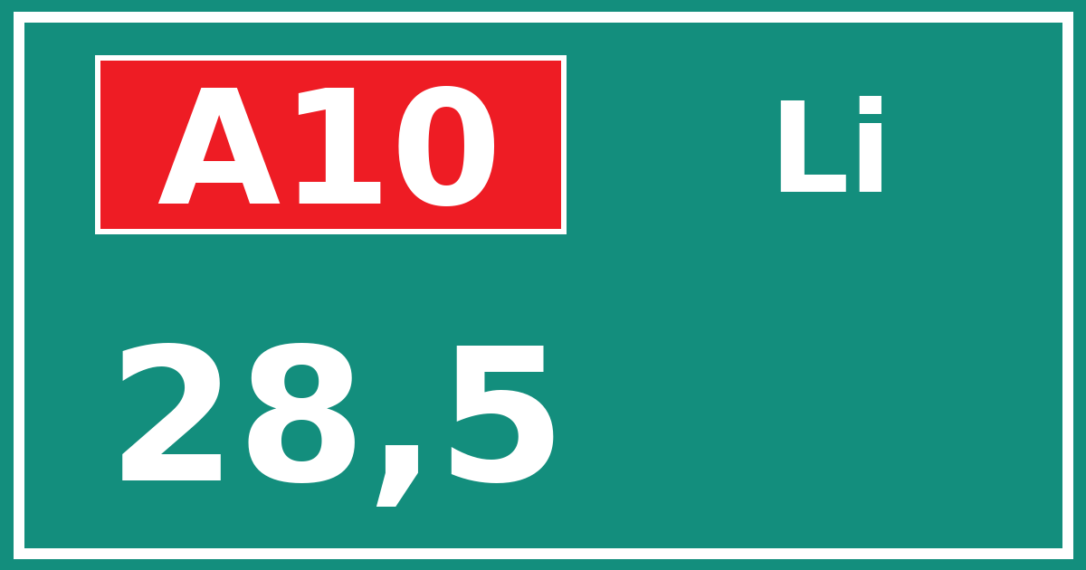 Hectometerbord A10 28,5 zijde Li