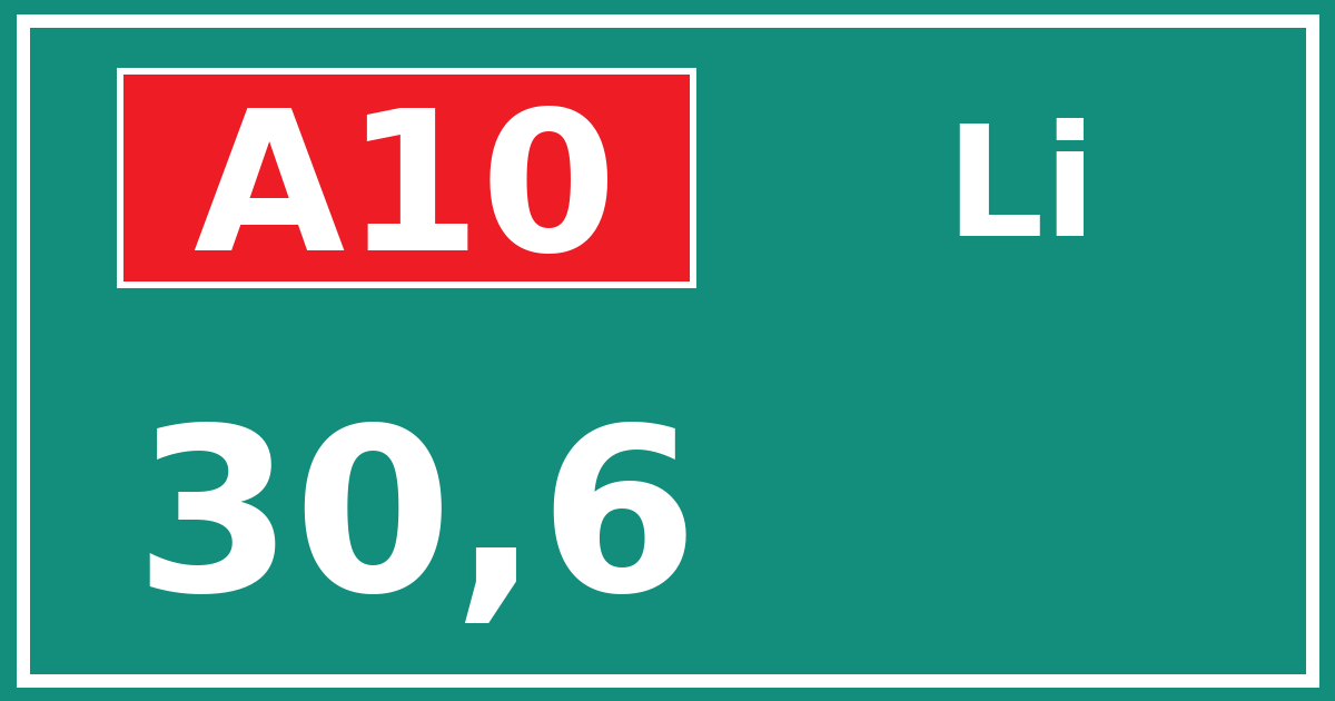 Hectometerbord A10 30,6 zijde Li